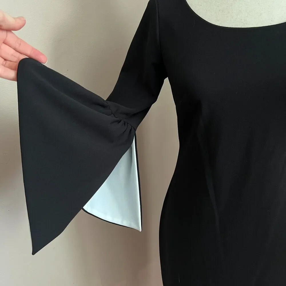 Calvin‎ Klein Black Bell Sleeve Sheath Dress Workwear Career Minimalist Size 2 - Picture 2 of 10
